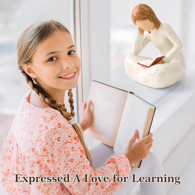 Cuayaes Reading Thinker Statue Book Lover Gifts for Women Readers, Graduates, Students, Teachers, Bookshelf Decor Aesthetic Sculpture Home Decor for Shelves Desk Office Living Room