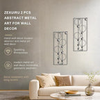 ZEXUIRU 2 Pcs. Abstract Metal Art for Wall Decor Living Room Bedroom Bathroom Office Metal Bling Modern Geometric Hanging Vertical Small Iron Sculpture Plaque Pack -Silver 24in