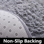FJZFING Grey Round Rug Ultra-Soft Plush Modern 4x4 Circle Area Rug for Kid's Bedroom, Fluffy Shag Circular Rug for Nursery Room, Non-Slip Home Decor Cute Grey Carpet for Teen's Room