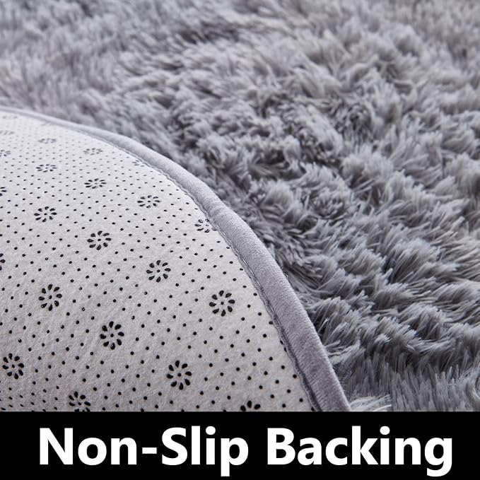 FJZFING Grey Round Rug Ultra-Soft Plush Modern 5x5 Circle Area Rug for Kid's Bedroom, Fluffy Shag Circular Rug for Nursery Room, Non-Slip Home Decor Cute Grey Carpet for Teen's Room