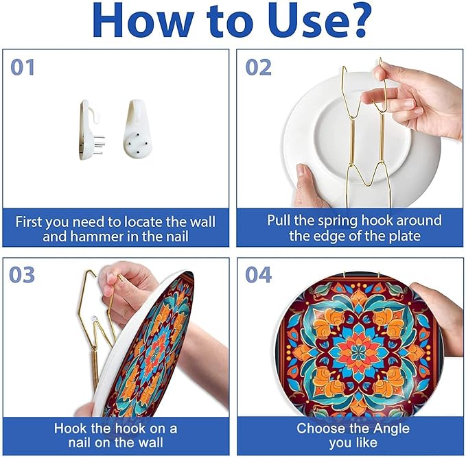 Decorative Plates for Display 10" Colorful Mediterranean Tile Floral Mandala Design Ceramic Ornament with Display Stand and Hook Up for Wall Decor Hanging Festival Wedding Gift