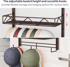 SWTYMIKI Over Door Hat Organizer - 5 Tier Wall Mounted Hat Rack with 4 Adjustable Metal Basket and 3 Hooks, Hanging Baseball Cap Organizer Storage Holds up to 49 Caps for Door, Bedroom, Closet