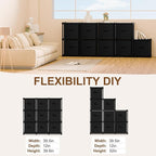 9 Cube Storage Organizer with Shelf Back to School Boxes 11 Inch Toy Storage Bins Closet Organizers Drawers Fabric Dresser for Playroom Books Bedroom Dorm Kitchen (Black)