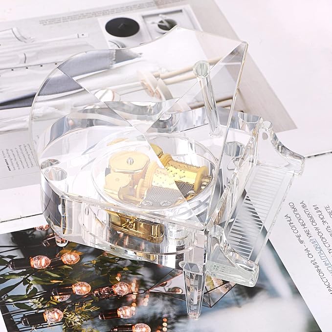 ELLDOO Crystal Music Box, Mechanical Clockwork Decorative Piano Musical Box,Transparent Piano Ornament Romantic Gift for Girl Women (Tune: for Elise)