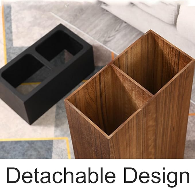 Wooden Umbrella Stand, Double Bucket Umbrellas Storage Box with a Detachable Drip Tray, Japanese Style Canes Walking Sticks Holder for Home Office,Hotel,Outdoor(Black)