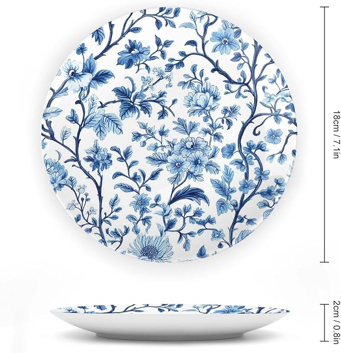 Chinese Style Ceramic Decorative Plate, Chinese Blue And White Porcelain Decorative Dish with Stand, Pattern Bone China Decorative Plates Art Porcelain Plate for Living Room Hallway Table Decor