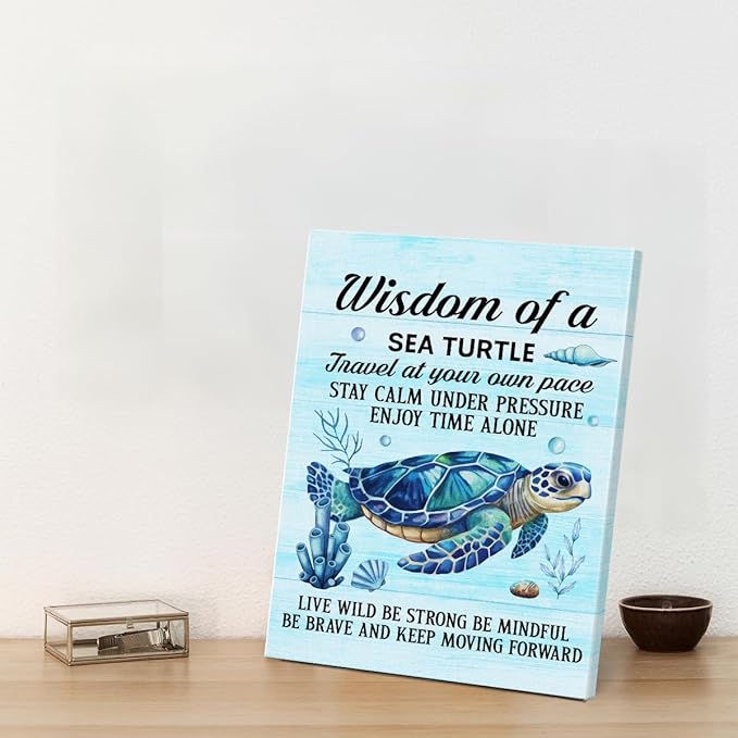 Sea Turtle Wall Art Decor Inspirational Wall Decor Posters Beach Themed Decoration for Bathroom Bedroom Living Room Home Office, Sea Turtle Gifts for Turtles Lovers (11.5 X 15 Inches, Framed)