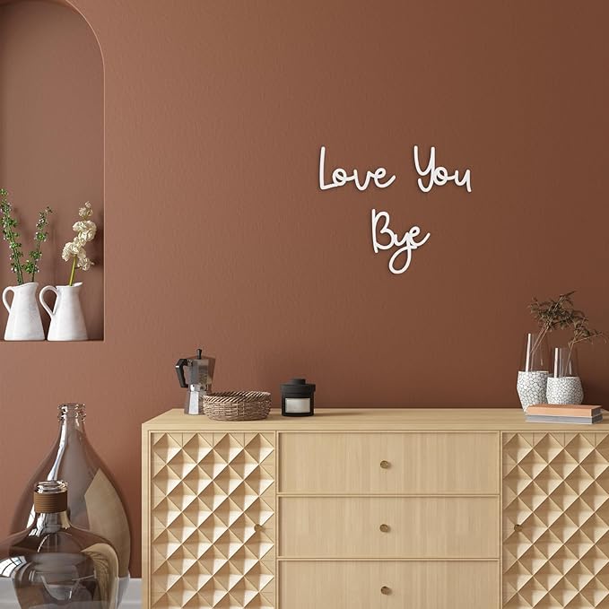 Dripykiaa LOVE YOU BYE Wood Sign Home Decor Boho Decor 31.5” Wood Grain Wall Decor Express Love and Warm for Your Family Lovers Wall Art Gift Hallway Entryway Door For Home - White