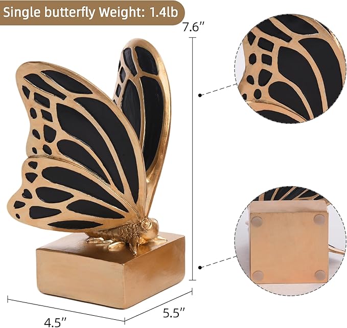 Vintage Brass Butterfly Bookends,Resin Book Ends for Shelves,Heavy Duty Decorative Bookends,Creative Book Stopper Holder Decor for Desk Home Office,Shelf Decoration,Gifts for Mother's Day