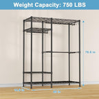 Ulif F7 Medium Garment Rack, Heavy Duty Clothes Rack, Clothing Racks for Hanging Clothes, 6-Tiers Freestanding Portable Closet Storage Rack 45'' W × 14.6'' D × 76.6'' H, Max Load 750 Lbs, Black