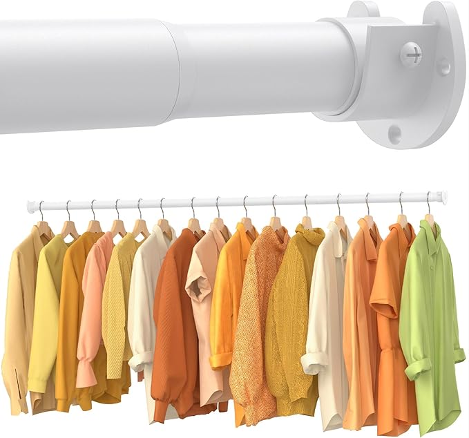 2 Pack Closet Rods for Hanging Clothes,17-84 Inch No-Cut Stepless Adjustable Closet Rod, 1.3 Inch Heavy Duty Metal Closet Hanging Rod with Brackets, White Closet Bar for Closet, Laundry Room, RV