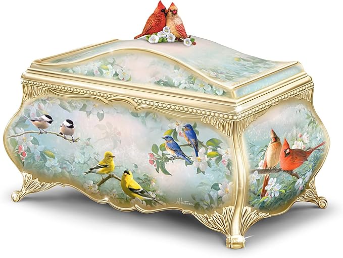 The Bradford Exchange Songbird Serenade Music Box, Joe Hautman Cardinal Art, 22K Gold Accents, Porcelain