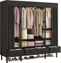 Portable Closet,Garment Rack,Heavy Duty Clothes Rack with Cover,Wardrobe Closet with 3 Hanging Rods, 6 Storage Shelves and 4 Drawers,55.1" L x 17.7" W x 67.7" H,Black