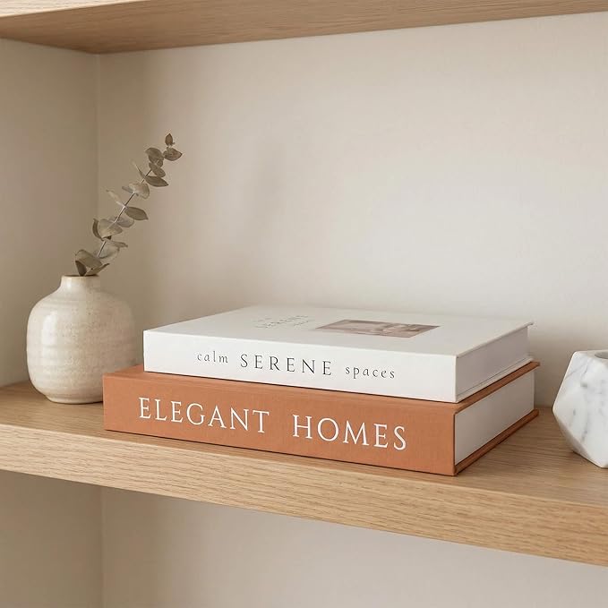 MAOBUYOU Decorative Books Set of 2, Faux Books Storage Box, Modern Home Decor for Coffee Table, Bookshelf, Mantel (Brown-Beige)
