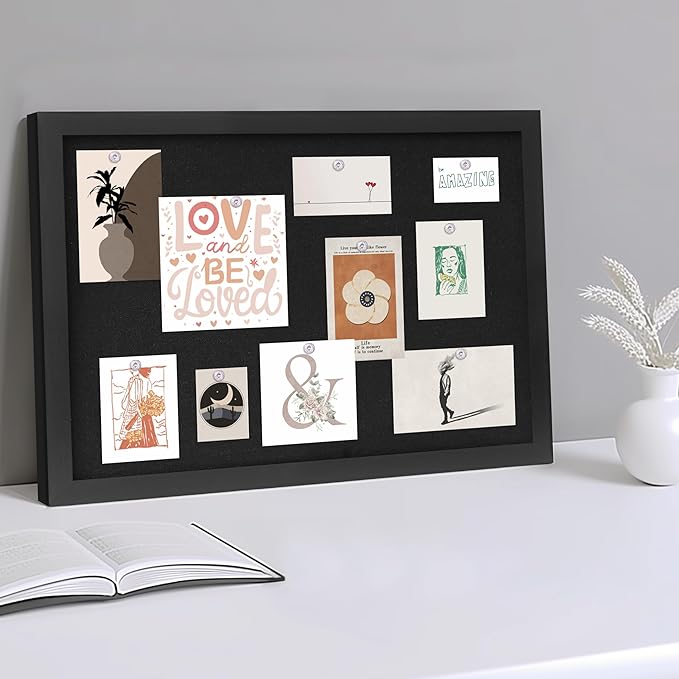 DAHAPYBOO Cork Board with Linen Black 2Pack,Bulletin Board 17"x12", Corkboards for Office Home School Message Board or Vision Board Decoration.