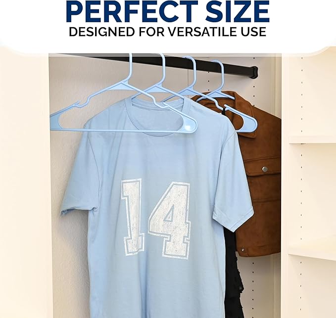 Plastic Hangers 50 Pack - Space Saving Clothes Hangers, Made in USA, Durable & Strong Plastic Shirt & Coat Hanger with Notches & Shoulder Grooves, Non-Slip Clothing Hangers | Victory Blue