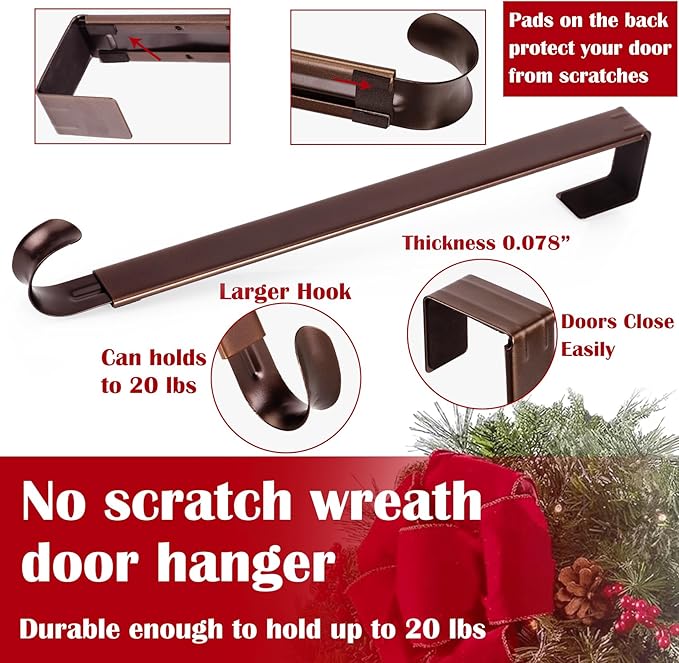 Wreath Door Hanger,Easter Decorations Wreath Hangers for Front Door, Adjustable Over the Door Hooks for Hanging Welcome Sign Length from 15 to 25 Inches,Metal Front Door Porch Apartment Decor