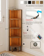 Corner Shelf Stand, 5 Tier Corner Bookshelf,Corner Furniture for Bedroom Display Corner Shelf for Small Space,Wood Shelves with Storage Rack for Living Room,Office,Walnut