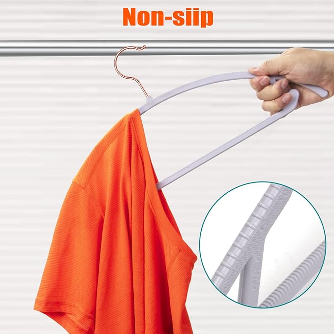 OIKA Heavy Duty Hangers 50 Pack - No Shoulder Bump Plastic Hangers for Sweaters, Coats & Clothes, 11 lbs Weight Capacity, Non-Slip, 17.8 Inch- Grey