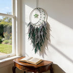 Crystal Dream Catcher,Large Dream Catcher for Adult,Green Boho Dream Catcher Wall Decor with Gemstone Hanging Ornament Girls Dorm Room Decor Festival Gift