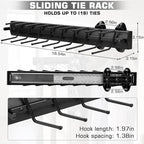 Sliding Tie Racks, 18 Tie Hanger Pull Out Belt Rack 16.5'' Aluminum Alloy Extendable Wardrobe Closet Organizer with 18 Hooks for Belts, Ties, and Scarves, 16.5'' x 3.15''(Sprayed Black)