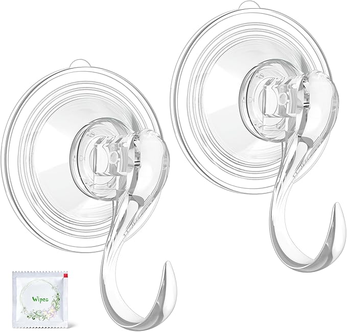 VIS'V Wreath Hanger, Large Suction Cup Wreath Hooks with Wipes, Heavy Duty, 22 LB Capacity, Removable and Reusable, Clear, 4 Pcs