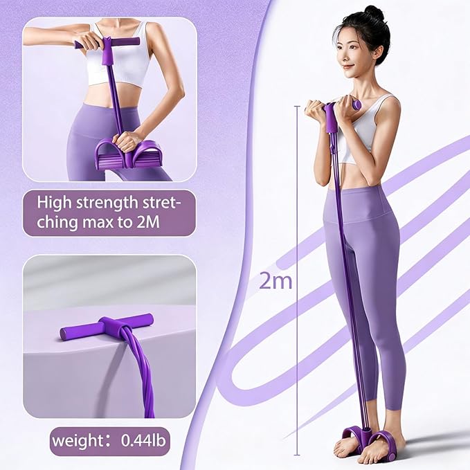 Pedal Resistance Bands with Handles, 6-Tubes Manual Tension Training Pedal, Multifunction Fitness Bands, Natural Rubber Foot Pedal for Strength Training, Tummy, Waist, Arm, Leg Slimming