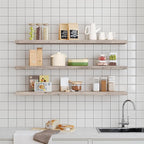 RALGEND Floating Shelves for Wall, 47.2" Large Grey Wall Shelf Set of 3 with Invisible Brackets, 1.5" Thick Hanging Book Shelves Farmhouse Decor for Bathroom, Living Room, Bedroom, Greige 12301BJP3BG