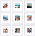 Vittanly 12x12 Picture Frames Set of 9, Shatter Resistant Plexiglass, Display 8x8 Pictures with Mat or 12x12 without Mat, Photo Frames for Wall Mount, Engineered Wood, White