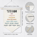 Who God Says I Am Wall Hanging Banner,Christian Bible Verse Canvas Poster, Bible Wall Art for Women, Teens, or Kids, Faith-Based Decor with Wooden Rod, 11x16 Inch(KD14)