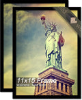 100% Solid Wood 11x15 Picture Frame Set of 2, Black Frame for 11 x 15 Inch Picture Poster Photo, Light Weight 11 by 15 HQ Matte Black Frame for Wall - 2 Pack/Black/11 x15
