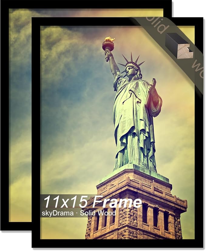100% Solid Wood 11x15 Picture Frame Set of 2, Black Frame for 11 x 15 Inch Picture Poster Photo, Light Weight 11 by 15 HQ Matte Black Frame for Wall - 2 Pack/Black/11 x15
