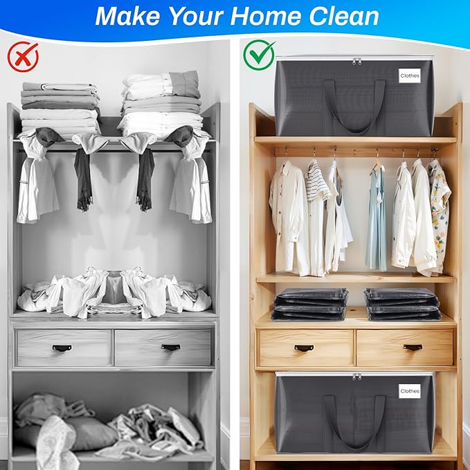 6 Pack Moving Bags Heavy Duty, Moving Boxes, Storage Bags with Zipper & Handles & Tag for College & Dorm Moving Supplies Grey Laundry Hamper Bag, Foldable Space-saving Totes (76L, Grey)