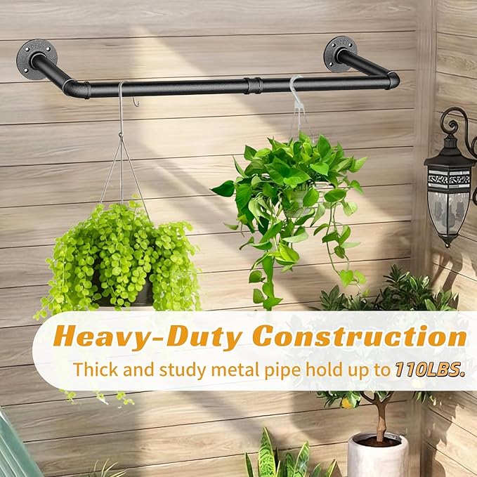 36 INCH Clothes Rack Wall Mounted, Industrial Pipe Garment Rack, Multi-Purpose Clothing Rod for Closet, Laundry Room, Retail Display, Black