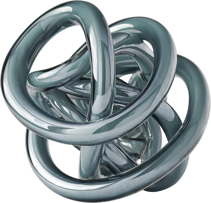 Torre & Tagus Orbit Hand Blown Glass Infinity Knot Sculpture - 4.5 Inch Glass Art Gray Knot Decor Ball for Home Decor, Small Centerpiece Table Decoration for Home Interior (Gray Opaque)