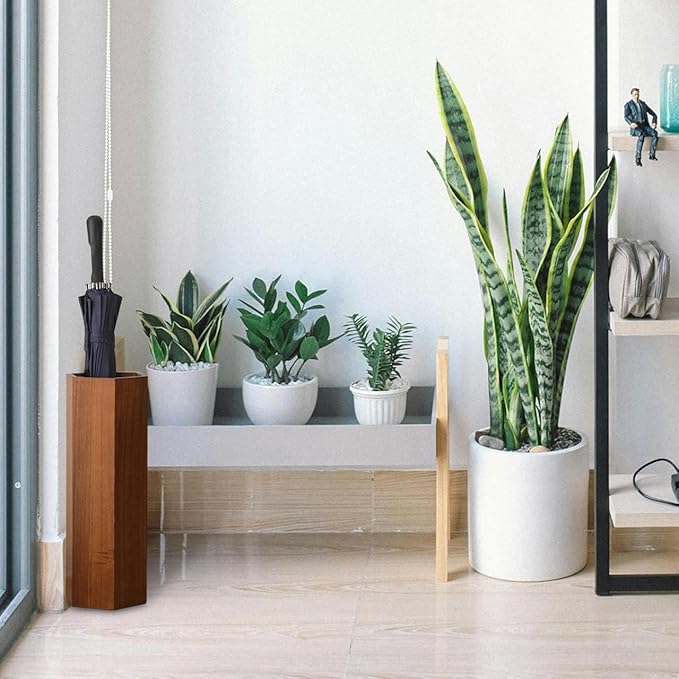 Alipis Wooden hexagon Umbrella Stand Rack - Umbrella Holder Bin with Drip Tray - Canes Walking Sticks Holder for Entryway Home Office Black
