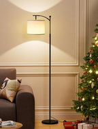 Ambimall Tall Floor Lamps with 3 Color Temperatures Bulb & Adjustable Linen Shade, for Living Room, Bedroom, Office, Classroom, Dorm Room (9W Bulb Included), Beige & Black, 60"