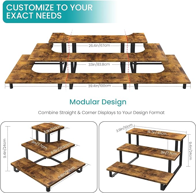 ELITEROO 3 Tier Wooden Retail Display Shelves, Portable Display Rack for Retail Counter Top Craft Shows Tradeshows, 3 Step Corner Tiered Table Display Tower Stand for Cupcake Jewelry Display