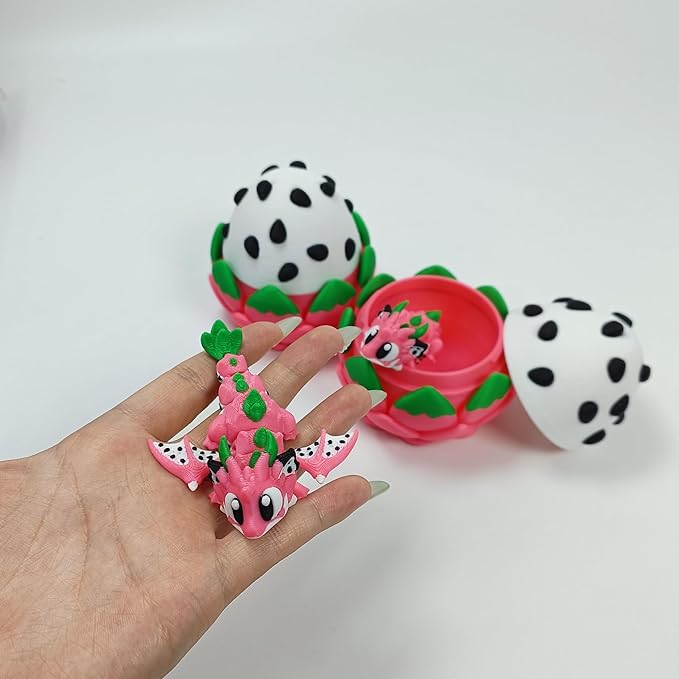 Enchanted 3D Egg with Miniature Inside - Handcrafted Printed Collectible | Fantasy Decor & Gift (Dragon Fruit Dragon & Egg (Box))