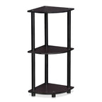 Furinno TURN-N-TUBE Corner Shelf, 3-Tier Corner Bookshelf, Display Storage Shelves with Open Shelves, for Organization and Storage, Living Room, Home Office, Garage, Dark Walnut