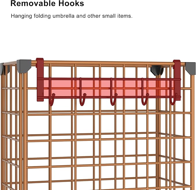 AWTATOS Umbrella Holder Entryway, Umbrella Stand Freestanding, Metal Square Umbrella Rack Organizer with a Removable Drip Tray, Hooks, Brown