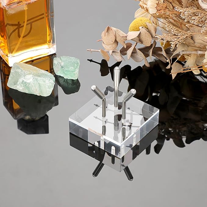 Hipiwe Acrylic Display Stand, Three Metal Peg Display Easel Stand for Fossils Crystal Minerals Rocks and Geodes, Medium,Silver