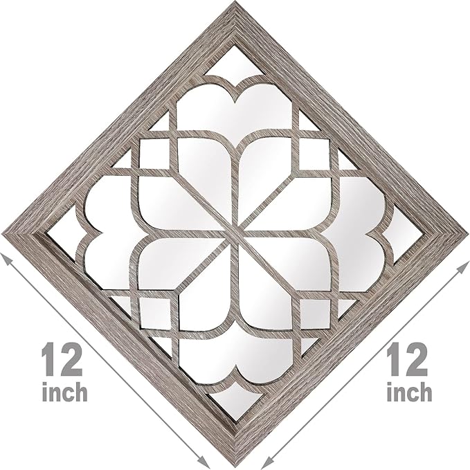 Wocred Set of 4 Mirrors Square Wall Mirror,Gorgeous Rustic Farmhouse Accent Mirror,Barn Wood Color Entry Mirror for Bathroom Renovation,Bedrooms,Living Rooms and More(12”x12”-4pcs)