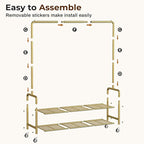 MISSLO Heavy Duty Clothes Rack with Shelves 46.5" Large Rolling Clothing Racks for Hanging Clothes, Garment, Coat, Gold