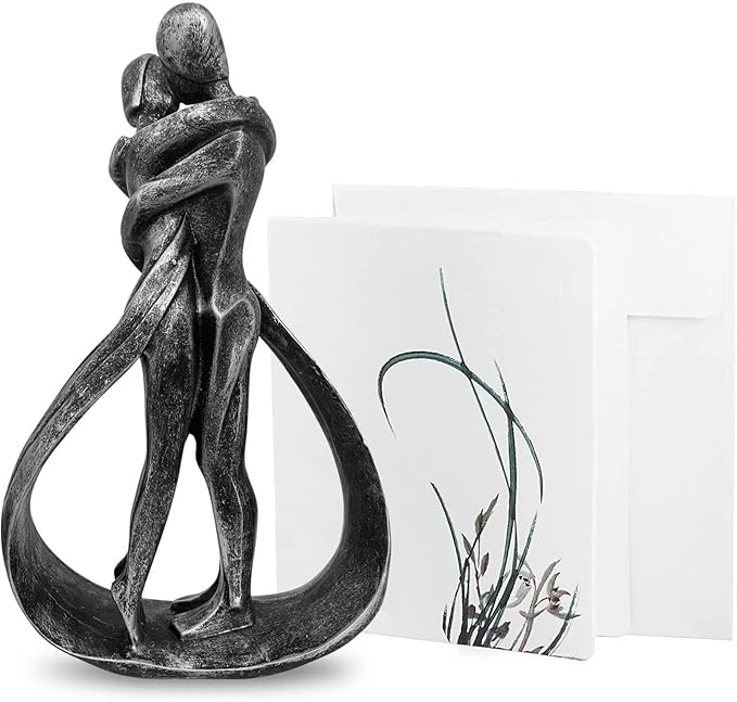 Resin Couple Modern Sculptures Romantic Gift for Weddings Valentine's Day and Anniversaries Decoration Figurine for Girlfriend, Bridal Shower, Engagement (Classic Retro Color)