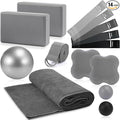 14 Pcs Yoga Kits for Home Workouts Pilates Equipment Set for Women Beginners, Hot Yoga Towel Blocks Strap, Knee Pad, Resistance Loop Exercise Band, Massage Lacrosse Ball, Pilates Ball