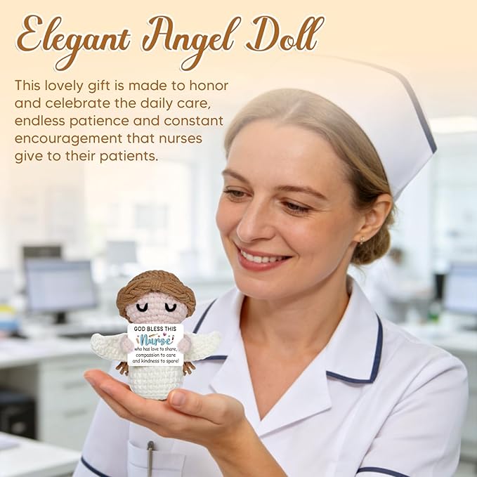 Nurse Gifts - Positive Crochet Angel - Nurse Week, Retirement Gifts, Birthday, Appreciation Gift for RN Registered Practitioner, LPN, Nursing School Graduation - Bulk Gift for Hospital Staff