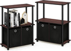 Furinno TURN-N-TUBE Storage Shelves Set of 2, 3-Tier Toolless Book Shelf with Storage Bins, Display Shelf, for Organization and Storage, Living Room, Garage, Home Office, Dark Cherry