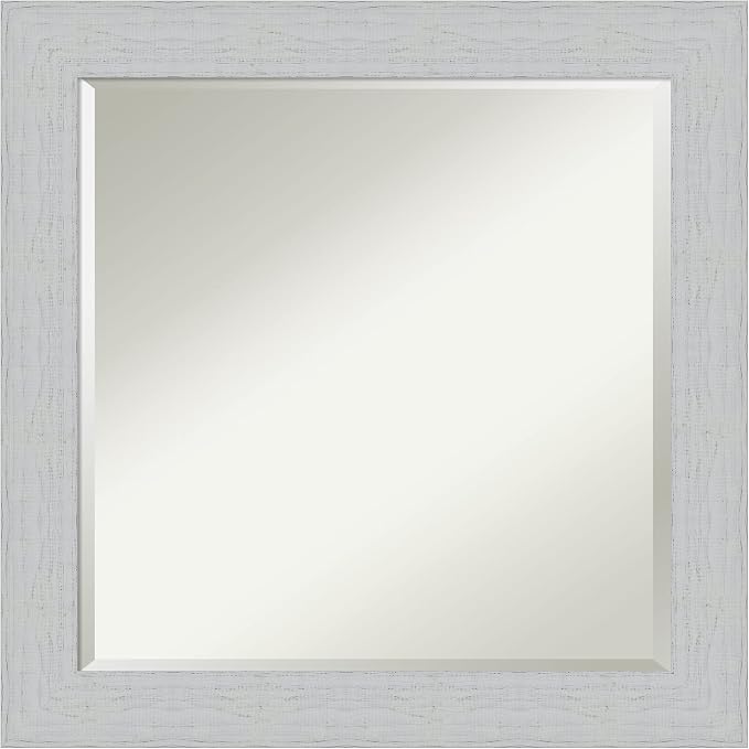 Amanti Art White Wall Mirror 24x24 Shiplap White Square Bathroom Mirror for Wall Decor Living Room, Medium Cottage Wood Frame, Hangs Horizonally and Vertically, Bathroom Decor, Beveled Edge