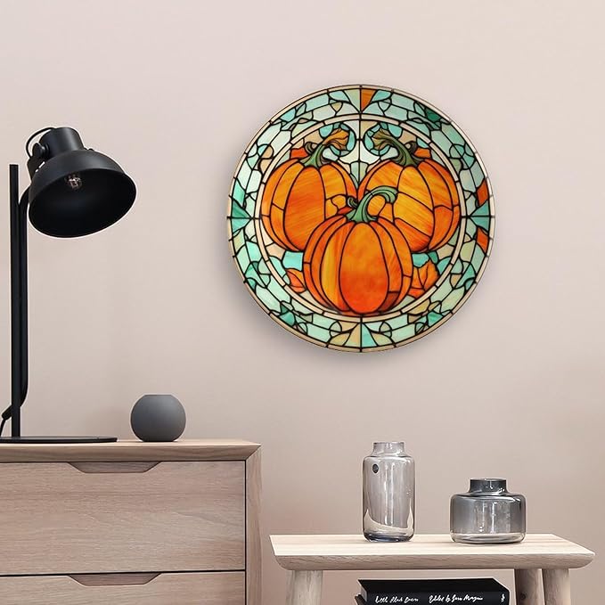 Stained Glass Watercolor Pumpkin Decorative Plates Home Decor Ceramic Plates, Fall Season Dinner Plates Display for Living Room, Kitchen, Hallway Console Side Table, Thanksgiving Gifts, 10 Inch